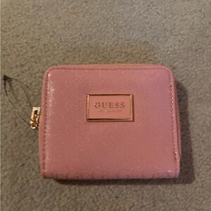 Guess Pink Small Zip-Around Wallet with Logo Plaque